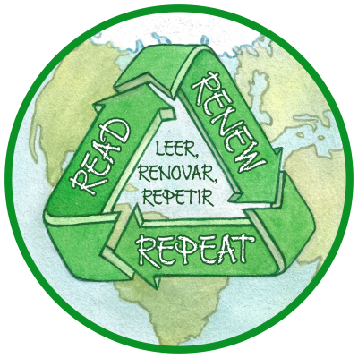2024 Summer Reading Program logo of green circle around green recycling symbol and the words Read Renew Repeat